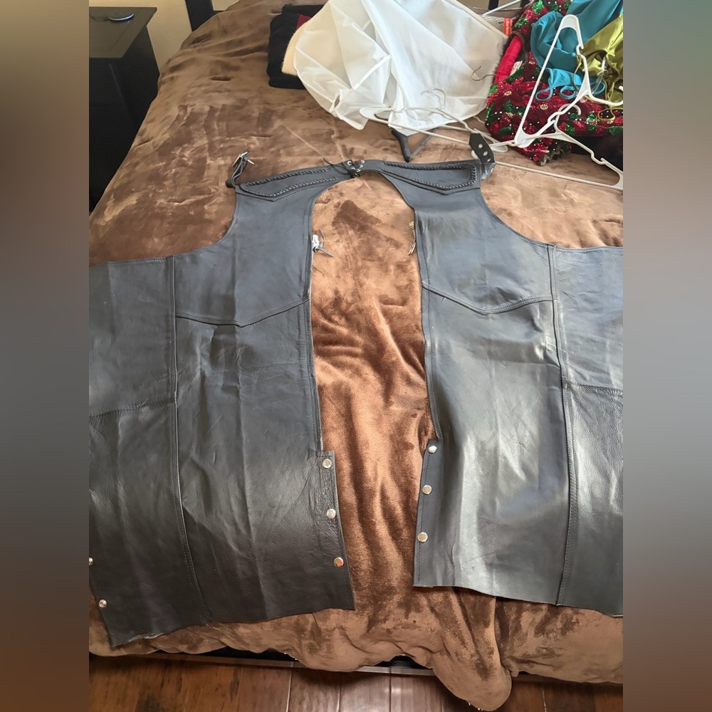 Vintage Black Leather Women Biker Chaps